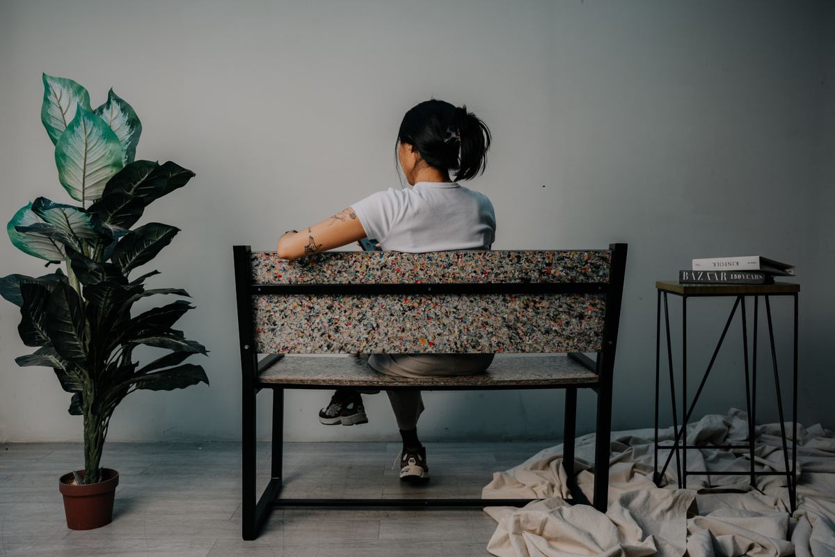 Bench made from recycled boards